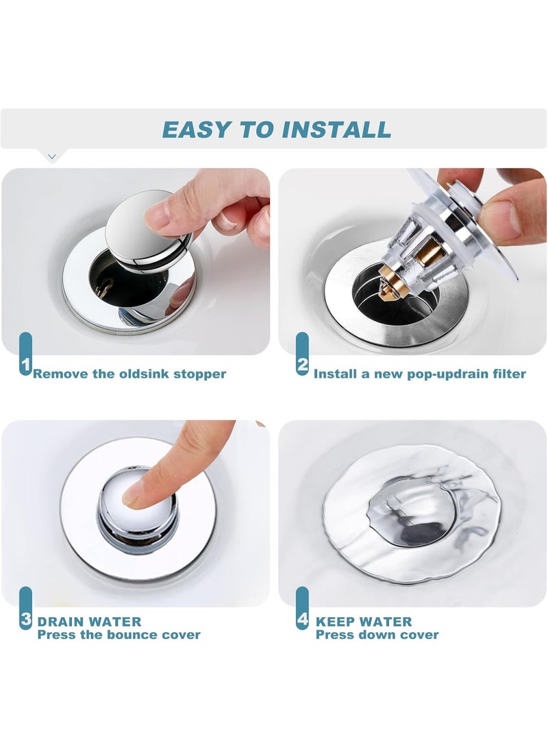 Universal bathroom sink plug, drain cover, premium basin pop-up sink drain filter, leak proof and clogged, with hair catcher - Image 2